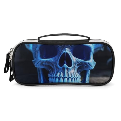 DWTJKMS Make-up-Tasche aus Leder, 3D-Druck, blauer Totenkopf, tragbar, klein, Kosmetik-Organizer, wasserdicht, Kulturbeutel, Pinsel, Bleistifte und Reise-Make-up-Zubehör DWTJKMS Make-up-Tasche aus Leder, 3D-Druck, blauer Totenkopf, tragbar, klein, Kosmetik-Organizer, wasserdicht, Kulturbeutel, Pinsel, Bleistifte und Reise-Make-up-Zubehör von DWTJKMS