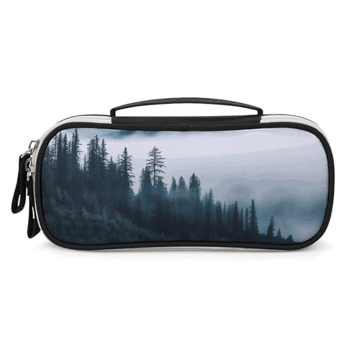 DWTJKMS Make-up-Tasche aus Leder, Motiv: Neblige Berge, Landschaft, tragbar, klein, Kosmetik-Organizer, wasserdicht, Kulturbeutel, Pinsel, Bleistifte und Reise-Make-up-Zubehör von DWTJKMS