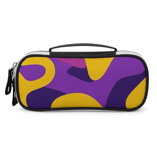 DWTJKMS Make-up-Tasche aus Leder mit gelbem und violettem Muster, tragbar, klein, Kosmetik-Organizer, wasserdicht, Kulturbeutel, Pinsel, Bleistifte und Reise-Make-up-Zubehör von DWTJKMS