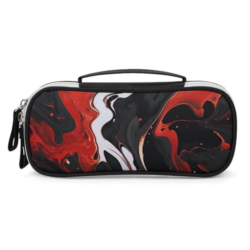 DWTJKMS Make-up-Tasche aus schwarzem und rotem Marmor-Leder, tragbar, klein, Kosmetik-Organizer, wasserdicht, Kulturbeutel, Pinsel, Bleistifte und Reise-Make-up-Zubehör DWTJKMS Make-up-Tasche aus schwarzem und rotem Marmor-Leder, tragbar, klein, Kosmetik-Organizer, wasserdicht, Kulturbeutel, Pinsel, Bleistifte und Reise-Make-up-Zubehör von DWTJKMS