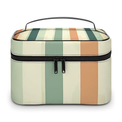 DWTJKMS Make-up-Tasche im Retro-Stil, gestreift, Kosmetik-Organizer, große tragbare Kapazität, Make-up-Tasche für Damen, Reise-Kulturbeutel mit Griff und Trennwand von DWTJKMS