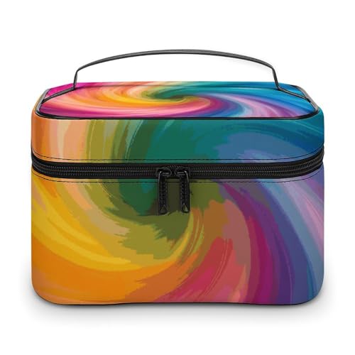 DWTJKMS Make-up-Tasche in Regenbogenfarben, Wirbel-Design, Kosmetik-Organizer, große Kapazität, Make-up-Tasche, für Damen, Reise-Kulturbeutel mit Griff und Trennwand DWTJKMS Make-up-Tasche in Regenbogenfarben, Wirbel-Design, Kosmetik-Organizer, große Kapazität, Make-up-Tasche, für Damen, Reise-Kulturbeutel mit Griff und Trennwand von DWTJKMS