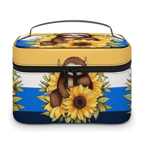 DWTJKMS Make-up-Tasche mit Cartoon-Faultiermotiv auf Sonnenblumen, Kosmetik-Organizer, große tragbare Kapazität, Make-up-Tasche für Damen, Reise-Kulturbeutel mit Griff und Trennwand DWTJKMS Make-up-Tasche mit Cartoon-Faultiermotiv auf Sonnenblumen, Kosmetik-Organizer, große tragbare Kapazität, Make-up-Tasche für Damen, Reise-Kulturbeutel mit Griff und Trennwand von DWTJKMS