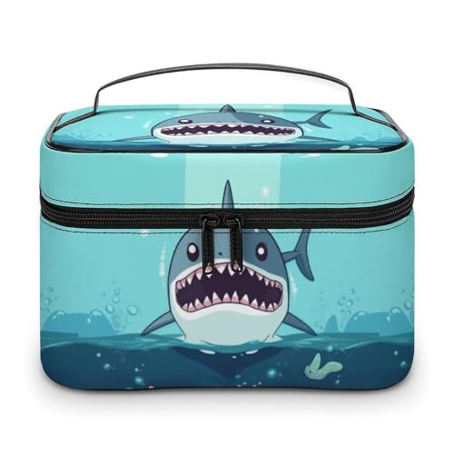 DWTJKMS Make-up-Tasche mit Cartoon-Hai, schwimmend im Wasser, Kosmetik-Organizer, große tragbare Kapazität, Make-up-Tasche für Damen, Reise-Kulturbeutel mit Griff und Trennwand DWTJKMS Make-up-Tasche mit Cartoon-Hai, schwimmend im Wasser, Kosmetik-Organizer, große tragbare Kapazität, Make-up-Tasche für Damen, Reise-Kulturbeutel mit Griff und Trennwand von DWTJKMS