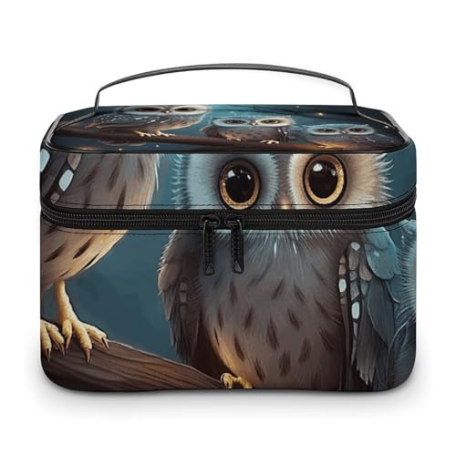 DWTJKMS Make-up-Tasche mit Eule auf Baum, Kosmetik-Organizer, große tragbare Kapazität, Make-up-Tasche für Damen, Reise-Kulturbeutel mit Griff und Trennwand von DWTJKMS