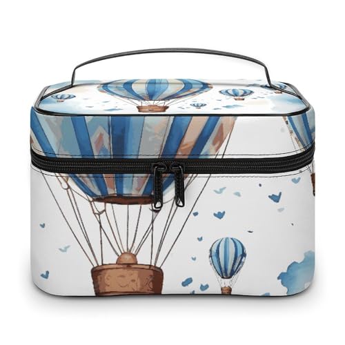 DWTJKMS Make-up-Tasche mit Heißluftballon, Kosmetik-Organizer, große tragbare Kapazität, Make-up-Tasche, Damen, Reise-Kulturbeutel mit Griff und Trennwand, Blau DWTJKMS Make-up-Tasche mit Heißluftballon, Kosmetik-Organizer, große tragbare Kapazität, Make-up-Tasche, Damen, Reise-Kulturbeutel mit Griff und Trennwand, Blau von DWTJKMS