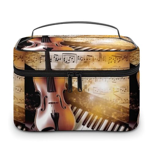 DWTJKMS Make-up-Tasche mit Klavier, Violine, Musiknoten, Kosmetik-Organizer, große tragbare Kapazität, Make-up-Tasche, Damen, Reise-Kulturbeutel mit Griff und Trennwand DWTJKMS Make-up-Tasche mit Klavier, Violine, Musiknoten, Kosmetik-Organizer, große tragbare Kapazität, Make-up-Tasche, Damen, Reise-Kulturbeutel mit Griff und Trennwand von DWTJKMS