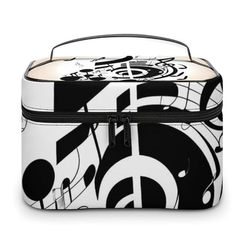DWTJKMS Make-up-Tasche mit Musiknoten, Kosmetik-Organizer, große tragbare Kapazität, Make-up-Tasche für Damen, Reise-Kulturbeutel mit Griff und Trennwand von DWTJKMS