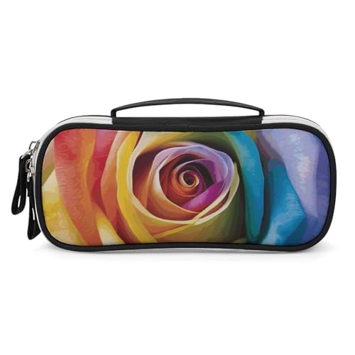 DWTJKMS Make-up-Tasche mit Regenbogen-Rose, Leder, tragbar, klein, Kosmetik-Organizer, wasserdicht, Kulturbeutel, Pinsel, Bleistifte und Reise-Make-up-Zubehör DWTJKMS Make-up-Tasche mit Regenbogen-Rose, Leder, tragbar, klein, Kosmetik-Organizer, wasserdicht, Kulturbeutel, Pinsel, Bleistifte und Reise-Make-up-Zubehör von DWTJKMS