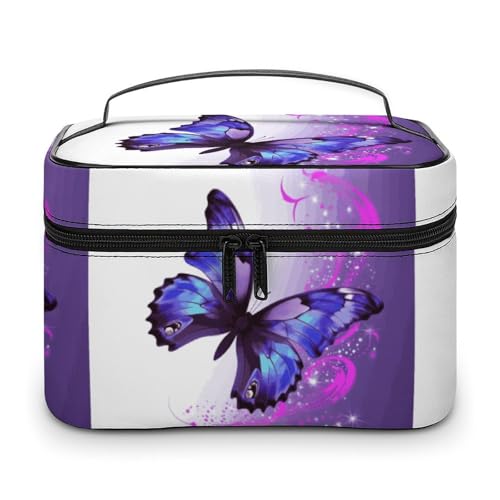 DWTJKMS Make-up-Tasche mit Schmetterlingsmotiv, groß, tragbar, für Damen, Reise-Kulturbeutel mit Griff und Trennwand, Violett DWTJKMS Make-up-Tasche mit Schmetterlingsmotiv, groß, tragbar, für Damen, Reise-Kulturbeutel mit Griff und Trennwand, Violett von DWTJKMS