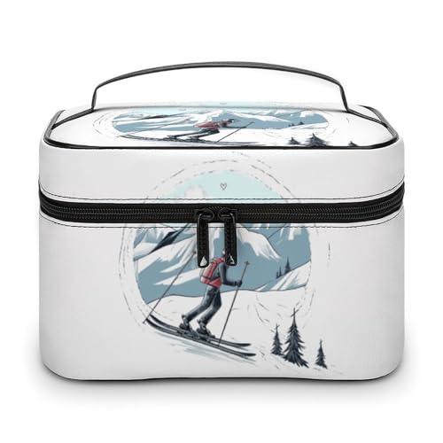 DWTJKMS Make-up-Tasche mit Ski-Thema, Kosmetik-Organizer, große tragbare Kapazität, Make-up-Tasche für Damen, Reise-Kulturbeutel mit Griff und Trennwand von DWTJKMS