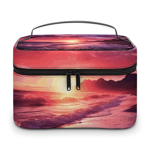 DWTJKMS Make-up-Tasche mit Strand-Sonnenuntergang, Kosmetik-Organizer, große Kapazität, Make-up-Tasche, für Damen, Reise-Kulturbeutel mit Griff und Trennwand DWTJKMS Make-up-Tasche mit Strand-Sonnenuntergang, Kosmetik-Organizer, große Kapazität, Make-up-Tasche, für Damen, Reise-Kulturbeutel mit Griff und Trennwand von DWTJKMS