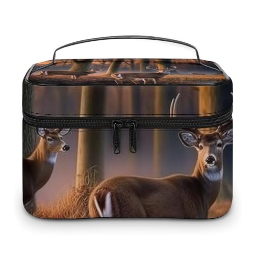 DWTJKMS Make-up-Tasche mit Wildtier-Motiv und Hirschen, Kosmetik-Organizer, große tragbare Kapazität, Make-up-Tasche für Damen, Reise-Kulturbeutel mit Griff und Trennwand DWTJKMS Make-up-Tasche mit Wildtier-Motiv und Hirschen, Kosmetik-Organizer, große tragbare Kapazität, Make-up-Tasche für Damen, Reise-Kulturbeutel mit Griff und Trennwand von DWTJKMS