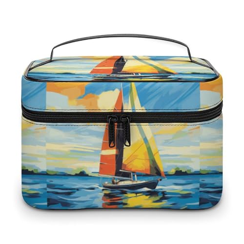 DWTJKMS Make-up-Tasche mit buntem Segelboot, Kosmetik-Organizer, große tragbare Kapazität, Make-up-Tasche für Damen, Reise-Kulturbeutel mit Griff und Trennwand DWTJKMS Make-up-Tasche mit buntem Segelboot, Kosmetik-Organizer, große tragbare Kapazität, Make-up-Tasche für Damen, Reise-Kulturbeutel mit Griff und Trennwand von DWTJKMS