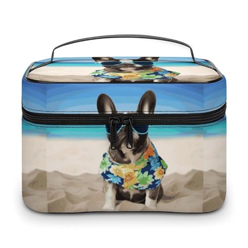 DWTJKMS Make-up-Tasche mit französischer Bulldogge, Kosmetik-Organizer, große tragbare Kapazität, Make-up-Tasche für Damen, Reise-Kulturbeutel mit Griff und Trennwand von DWTJKMS