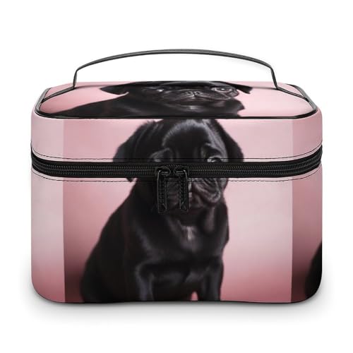DWTJKMS Make-up-Tasche mit niedlichem Mops, Kosmetik-Organizer, große tragbare Kapazität, Make-up-Tasche für Damen, Reise-Kulturbeutel mit Griff und Trennwand von DWTJKMS