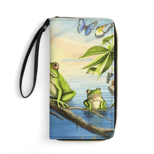 DWTJKMS Many Frogs Sing on The Branches Summer Butterflies See Water Long Wallet Slim PU Leather Wallets for Men Women Minimalist Wallet with Card Slots, White, 19.7x10.5cm, weiß, 19.7x10.5cm von DWTJKMS