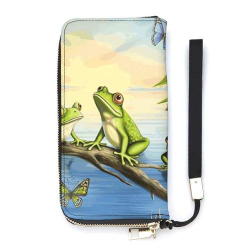 DWTJKMS Many Frogs Sing on The Branches Summer Butterflies See Water Long Wallet Slim PU Leather Wallets for Men Women Minimalist Wallet with Card Slots, White, 20x10.5cm, weiß, 20x10.5cm von DWTJKMS