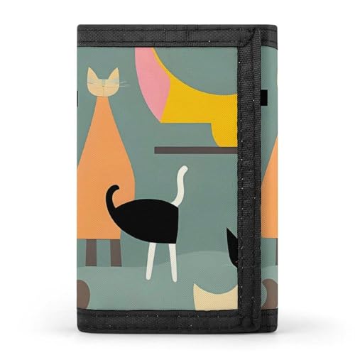 DWTJKMS Mid-Century Moderne Kunst Katzen Geldbörse Minimalistische Herren Slim Trifold Wallets Modern Fashion Wallets Anti-Diebstahl Geldbörse für Karten und Bargeld von DWTJKMS