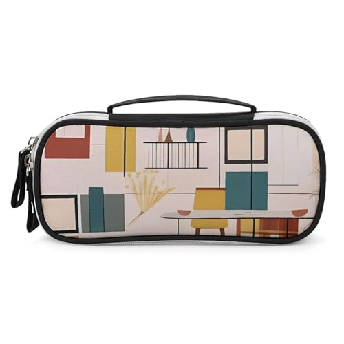 DWTJKMS Mid Century Moderne Make-up-Tasche aus Leder, tragbar, klein, Kosmetik-Organizer, wasserdicht, Kulturbeutel, Pinsel, Bleistifte und Reise-Make-up-Zubehör DWTJKMS Mid Century Moderne Make-up-Tasche aus Leder, tragbar, klein, Kosmetik-Organizer, wasserdicht, Kulturbeutel, Pinsel, Bleistifte und Reise-Make-up-Zubehör von DWTJKMS