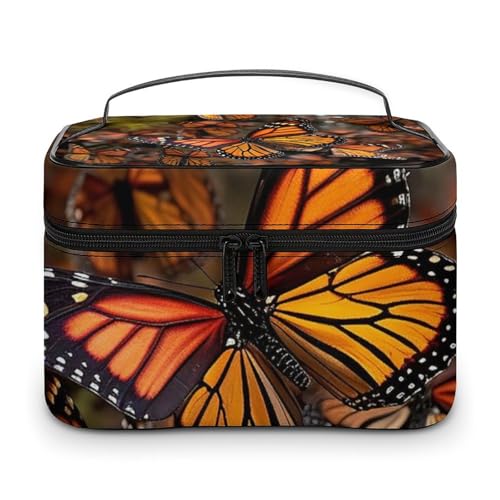 DWTJKMS Monarch Make-up-Tasche mit Schmetterlingen, große tragbare Kapazität, Make-up-Tasche für Damen, Reise-Kulturbeutel mit Griff und Trennwand von DWTJKMS