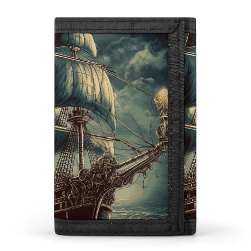 DWTJKMS Nautische Vintage-Geldbörse mit Piratenschiff, minimalistisch, schmal, dreifach gefaltet, modern, modisch, Diebstahlschutz, für Karten und Bargeld DWTJKMS Nautische Vintage-Geldbörse mit Piratenschiff, minimalistisch, schmal, dreifach gefaltet, modern, modisch, Diebstahlschutz, für Karten und Bargeld von DWTJKMS