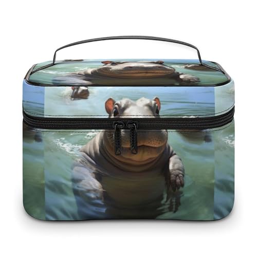 DWTJKMS Niedliche Nilpferd-Make-up-Tasche, Kosmetik-Organizer, große tragbare Kapazität, Make-up-Tasche für Damen, Reise-Kulturbeutel mit Griff und Trennwand DWTJKMS Niedliche Nilpferd-Make-up-Tasche, Kosmetik-Organizer, große tragbare Kapazität, Make-up-Tasche für Damen, Reise-Kulturbeutel mit Griff und Trennwand von DWTJKMS
