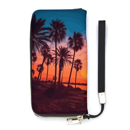 DWTJKMS Palm Tree Sunset Long Wallet Slim PU Leather Wallets for Men Women Minimalist Wallet with Card Slots, White, 20x10.5cm, weiß, 20x10.5cm von DWTJKMS