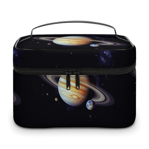 DWTJKMS Planet Jupiter Make-up-Tasche, Kosmetik-Organizer, große tragbare Kapazität, Make-up-Tasche, Damen, Reise-Kulturbeutel mit Griff und Trennwand von DWTJKMS