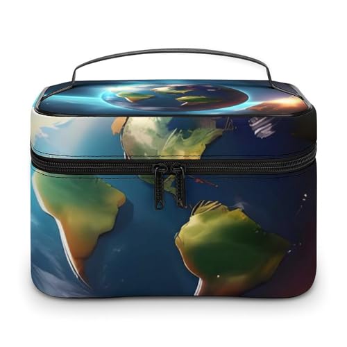 DWTJKMS Planet Make-up-Tasche, Kosmetik-Organizer, große tragbare Kapazität, Make-up-Tasche für Damen, Reise-Kulturbeutel mit Griff und Trennwand von DWTJKMS