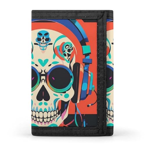 DWTJKMS Punk Rock Kopfhörer Schädel Geldbörse Minimalistische Herren Slim Trifold Wallets Modern Fashion Wallet Anti-Diebstahl Geldbörse für Karten und Bargeld von DWTJKMS