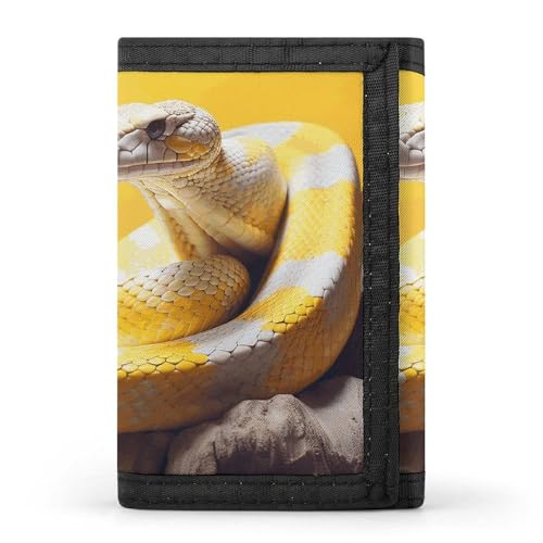 DWTJKMS Python-Geldbörse, minimalistisch, schmal, dreifach gefaltet, modern, modisch, Diebstahlschutz, für Karten und Bargeld, Gelb und Weiß von DWTJKMS