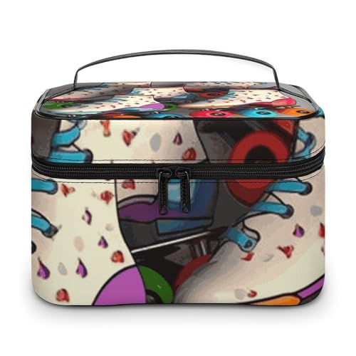DWTJKMS Retro-Make-up-Tasche mit Rollschuhen, Kosmetik-Organizer, große tragbare Kapazität, Make-up-Tasche, Damen, Reise-Kulturbeutel mit Griff und Trennwand von DWTJKMS