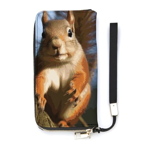 DWTJKMS Squirrel Funny Animal Long Wallet Slim PU Leather Wallets for Men Women Minimalist Wallet with Card Slots, White, 20x10.5cm, weiß, 20x10.5cm von DWTJKMS