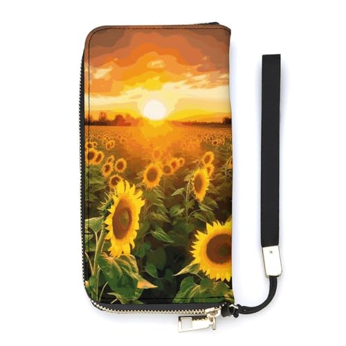 DWTJKMS Sunflower Field Sunset Long Wallet Slim PU Leather Wallets for Men Women Minimalist Wallet with Card Slots, White, 20x10.5cm, weiß, 20x10.5cm DWTJKMS Sunflower Field Sunset Long Wallet Slim PU Leather Wallets for Men Women Minimalist Wallet with Card Slots, White, 20x10.5cm, weiß, 20x10.5cm von DWTJKMS