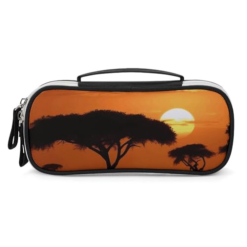DWTJKMS Sunset Kosmetiktasche, afrikanische Savanne, Leder, tragbar, klein, Kosmetik-Organizer, wasserdicht, Kulturbeutel, Pinsel, Bleistifte und Reise-Make-up-Zubehör DWTJKMS Sunset Kosmetiktasche, afrikanische Savanne, Leder, tragbar, klein, Kosmetik-Organizer, wasserdicht, Kulturbeutel, Pinsel, Bleistifte und Reise-Make-up-Zubehör von DWTJKMS