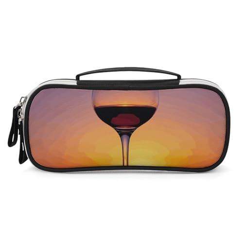 DWTJKMS Sunset Weinglas Leder Make-up Tasche tragbar klein Kosmetik-Organizer wasserdichte Kulturtasche Pinsel Bleistifte und Reise-Make-up-Zubehör DWTJKMS Sunset Weinglas Leder Make-up Tasche tragbar klein Kosmetik-Organizer wasserdichte Kulturtasche Pinsel Bleistifte und Reise-Make-up-Zubehör von DWTJKMS