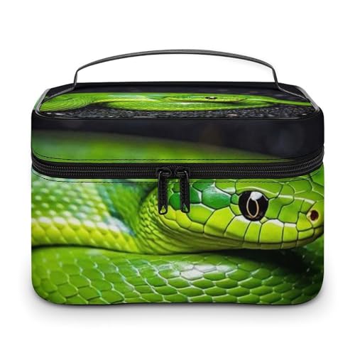 DWTJKMS The Green Snake Make-up-Tasche, Kosmetik-Organizer, große tragbare Kapazität, Make-up-Tasche für Damen, Reise-Kulturbeutel mit Griff und Trennwand von DWTJKMS