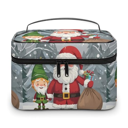 DWTJKMS Traditionelle Make-up-Tasche mit Weihnachts-Zwerg, Kosmetik-Organizer, große tragbare Kapazität, Make-up-Tasche für Damen, Reise-Kulturbeutel mit Griff und Trennwand von DWTJKMS