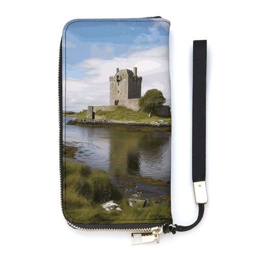 DWTJKMS View of The Dunguaire Castle Long Wallet Slim PU Leather Wallets for Men Women Minimalist Wallet with Card Slots, White, 20x10.5cm, weiß, 20x10.5cm von DWTJKMS
