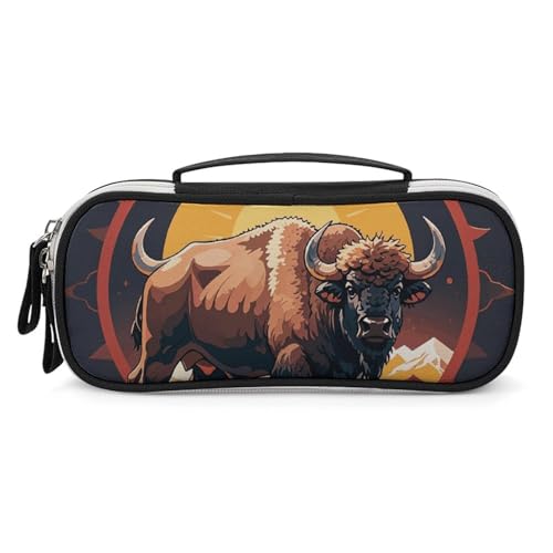 DWTJKMS Wild American Bison Mountains Make-up-Tasche aus Leder, tragbar, klein, Kosmetik-Organizer, wasserdicht, Kulturbeutel, Pinsel, Bleistifte und Reise-Make-up-Zubehör DWTJKMS Wild American Bison Mountains Make-up-Tasche aus Leder, tragbar, klein, Kosmetik-Organizer, wasserdicht, Kulturbeutel, Pinsel, Bleistifte und Reise-Make-up-Zubehör von DWTJKMS