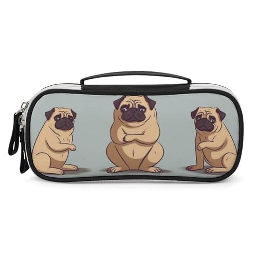 DWTJKMS Yoga-Mops-Leder-Make-up-Tasche, tragbar, klein, Kosmetik-Organizer, wasserdicht, Kulturbeutel, Pinsel, Bleistifte und Reise-Make-up-Zubehör von DWTJKMS