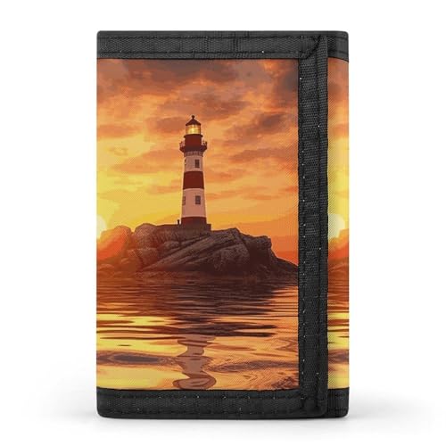 Minimalistische Herren-Geldbörse, Motiv: Leuchtturm im Sonnenuntergang, schmal, dreifach gefaltet, modern, modisch, Diebstahlschutz, für Karten und Bargeld Minimalistische Herren-Geldbörse, Motiv: Leuchtturm im Sonnenuntergang, schmal, dreifach gefaltet, modern, modisch, Diebstahlschutz, für Karten und Bargeld von DWTJKMS
