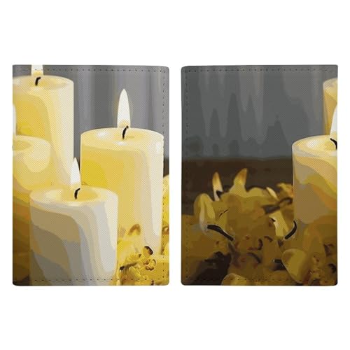 Reisepasshülle mit gelben Schmetterlingen und weißen Kerzen, Reisepasshülle mit Kreditkartenfächern und Bordkartenfach für Reisen, Familienausweis, Dokumenten-Organizer (20,3 x 13,7 cm) von DWTJKMS