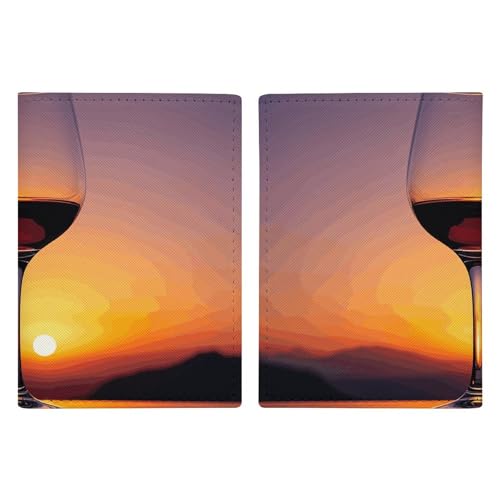 Sunset Weinglas-Reisepasshülle, Reisepasshülle mit Kreditkartenfächern und Bordkartenfach für Reisen, Familienausweis, Dokumenten-Organizer (20,3 x 13,7 cm) von DWTJKMS