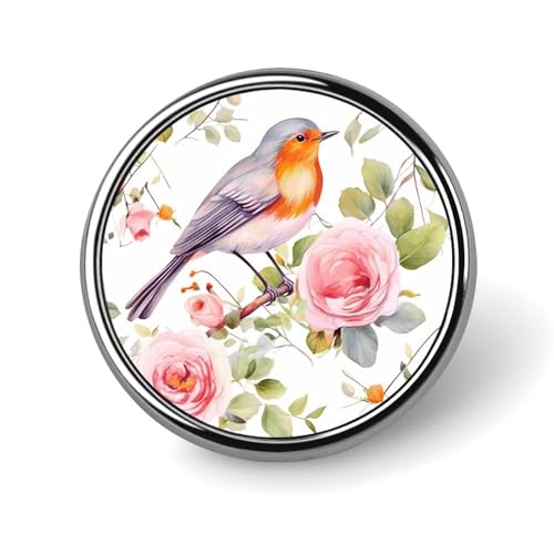 Blumendruck, Aquarell, Rotkehlchen, rund, Brosche, leicht, Revers, Krawattennadeln, einzigartiges Geschenk, Metall-Brosche, Abzeichen für Hut, Hemd, Kleidung, Taschen, Dekoration von DWVSFJM