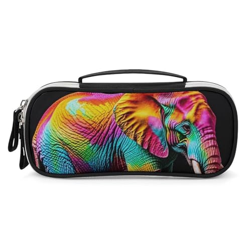 DWVSFJM Federmäppchen aus PU-Leder, wasserdicht, tragbar, Make-up-Tasche mit Reißverschluss, bunte Elefanten, Federmäppchen für Bürobedarf, Make-up-Tasche DWVSFJM Federmäppchen aus PU-Leder, wasserdicht, tragbar, Make-up-Tasche mit Reißverschluss, bunte Elefanten, Federmäppchen für Bürobedarf, Make-up-Tasche von DWVSFJM