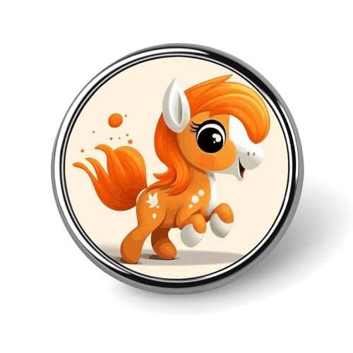 Niedliche orangefarbene Pony-Brosche, rund, leicht, Revers, Krawattennadeln, einzigartiges Geschenk, Metall-Brosche, Abzeichen für Hut, Hemd, Kleidung, Taschen, Dekoration von DWVSFJM