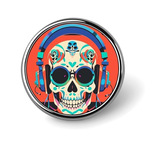 Punk Rock Kopfhörer Schädel Runde Abzeichen Brosche Leichte Revers Krawattennadeln Einzigartige Geschenke Metall Brosche Abzeichen für Hut Hemd Kleidung Taschen Dekoration von DWVSFJM