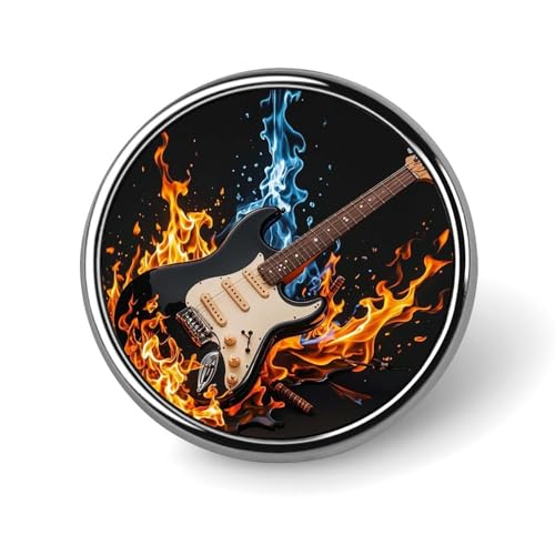 Runde Brosche mit E-Gitarre, leicht, Revers, Krawattennadeln, einzigartiges Geschenk, Metall-Brosche, Abzeichen für Hut, Hemd, Kleidung, Taschen, Dekoration von DWVSFJM
